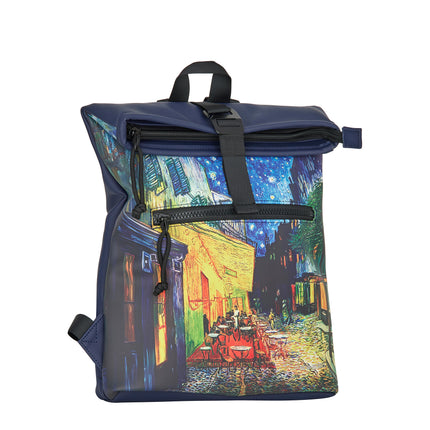 Cafe at Night PU Rolltop Tablet Backpack