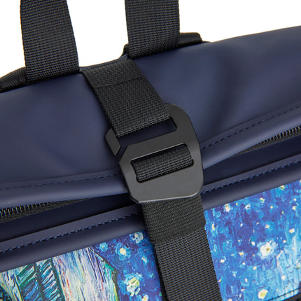 Cafe at Night PU Rolltop Tablet Backpack