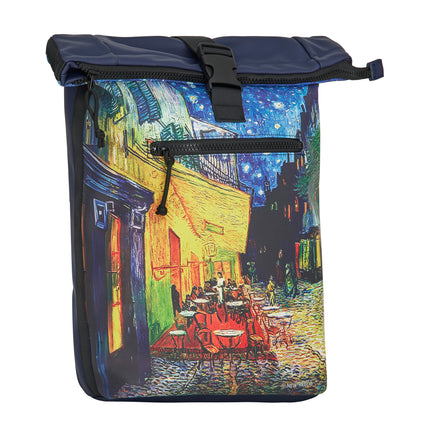 Cafe at Night PU Rolltop Laptop (15.6") Backpack