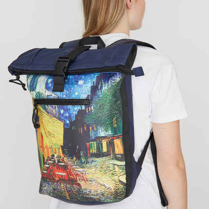 Cafe at Night PU Rolltop Laptop (15.6") Backpack